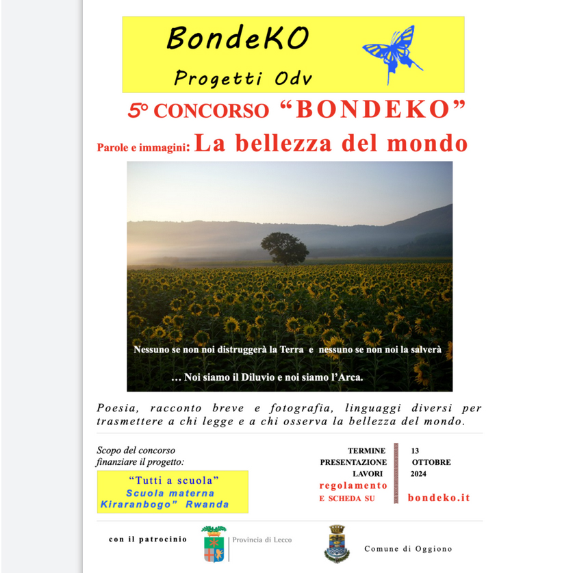 5° Concorso Bondeko – Poesia racconto breve fotografia – Associazione Bondeko