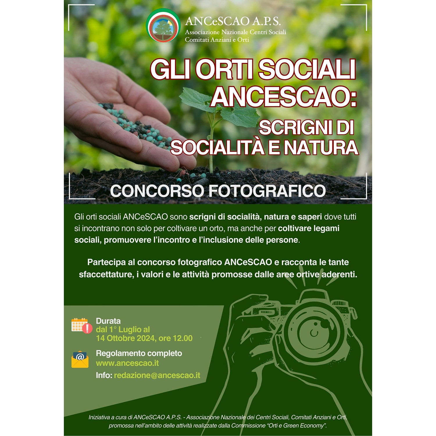 Concorso fotografico”Gli Orti Sociali ANCeSCAO: scrigni di socialità e natura”